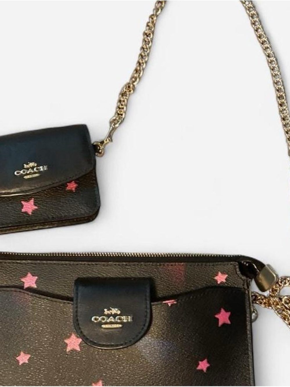 Coach Black Leather Crossbody with Pink Star Accents